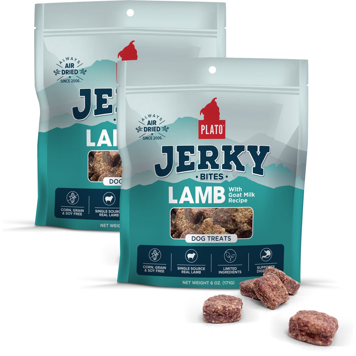 Plato Lamb with Goat Milk Grain-Free Jerky Dog Bites, 12-oz bundle