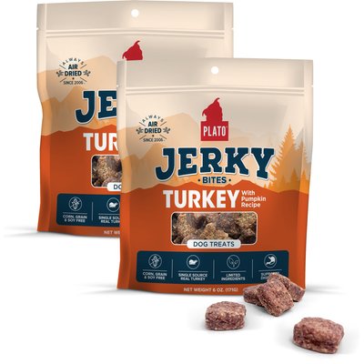 Plato Plato Turkey with Pumpkin Grain-Free Jerky Dog Bites, 12-oz bundle