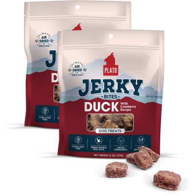 Plato Plato Duck with Cranberry Grain-Free Jerky Dog Bites, 12-oz bundle