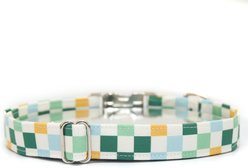Zaley Designs Checkered Cotton Adjustable Dog Collar, Blue/Green/Yellow, Medium: 13 to 20-in neck, 1-in wide slide 2 of 5