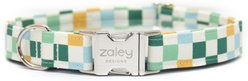 Zaley Designs Checkered Cotton Adjustable Dog Collar, Blue/Green/Yellow, Small: 10 to 14-in neck, 3/4-in wide