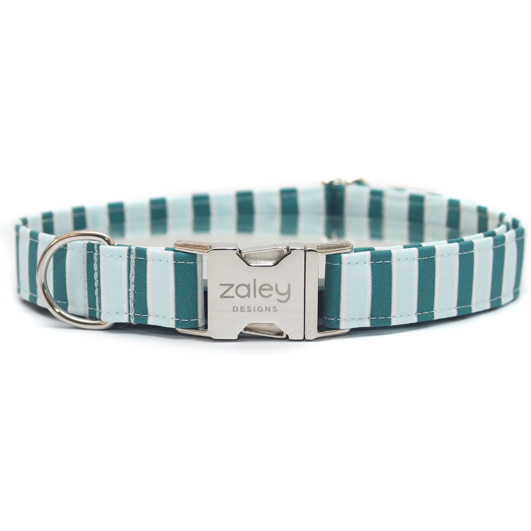Zaley Designs Stripes Cotton Adjustable Dog Collar, Light Blue/Teal, X-Small: 8 to 12-in neck, 5/8-in wide