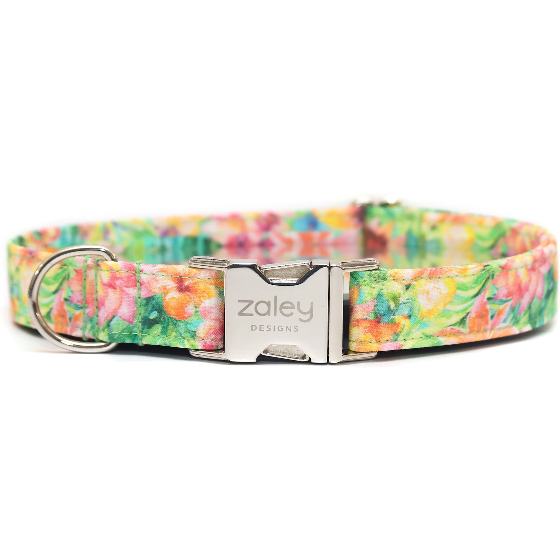 Zaley Designs Tropical Floral Cotton Adjustable Dog Collar, Multicolor, Small: 10 to 14-in neck, 3/4-in wide