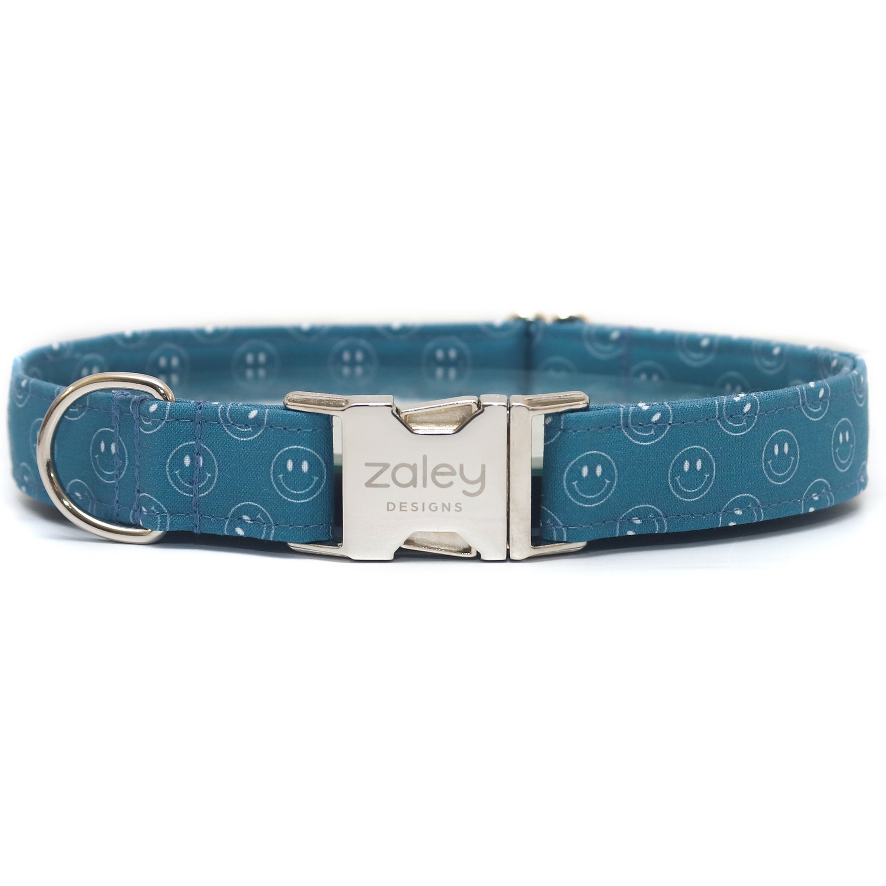 Zaley Designs Smiles Cotton Adjustable Dog Collar, Navy Blue/White, Medium: 13 to 20-in neck, 1-in wide