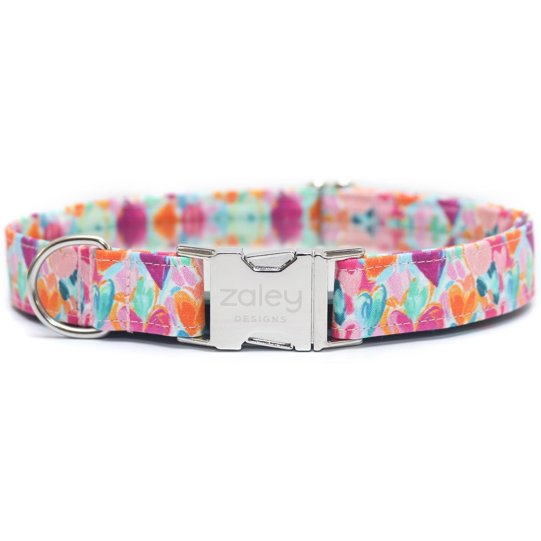Zaley Designs Hearts Cotton Adjustable Dog Collar, Multicolor, Large: 15 to 25-in neck, 1-in wide