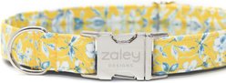 Zaley Designs Floral Cotton Adjustable Dog Collar, Yellow/Blue, Large: 15 to 25-in neck, 1-in wide