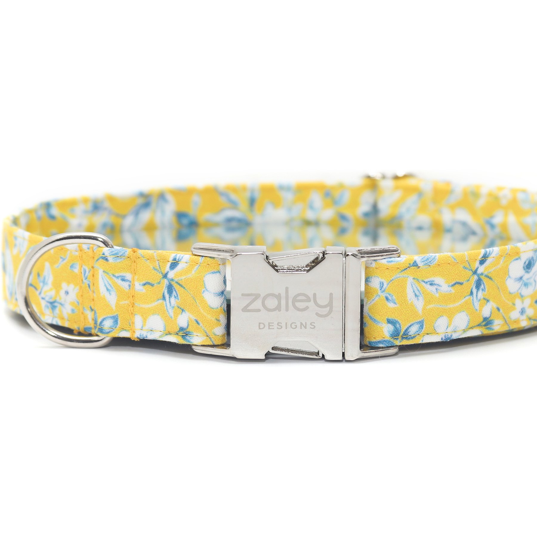 Zaley Designs Floral Cotton Adjustable Dog Collar, Yellow/Blue, Large: 15 to 25-in neck, 1-in wide