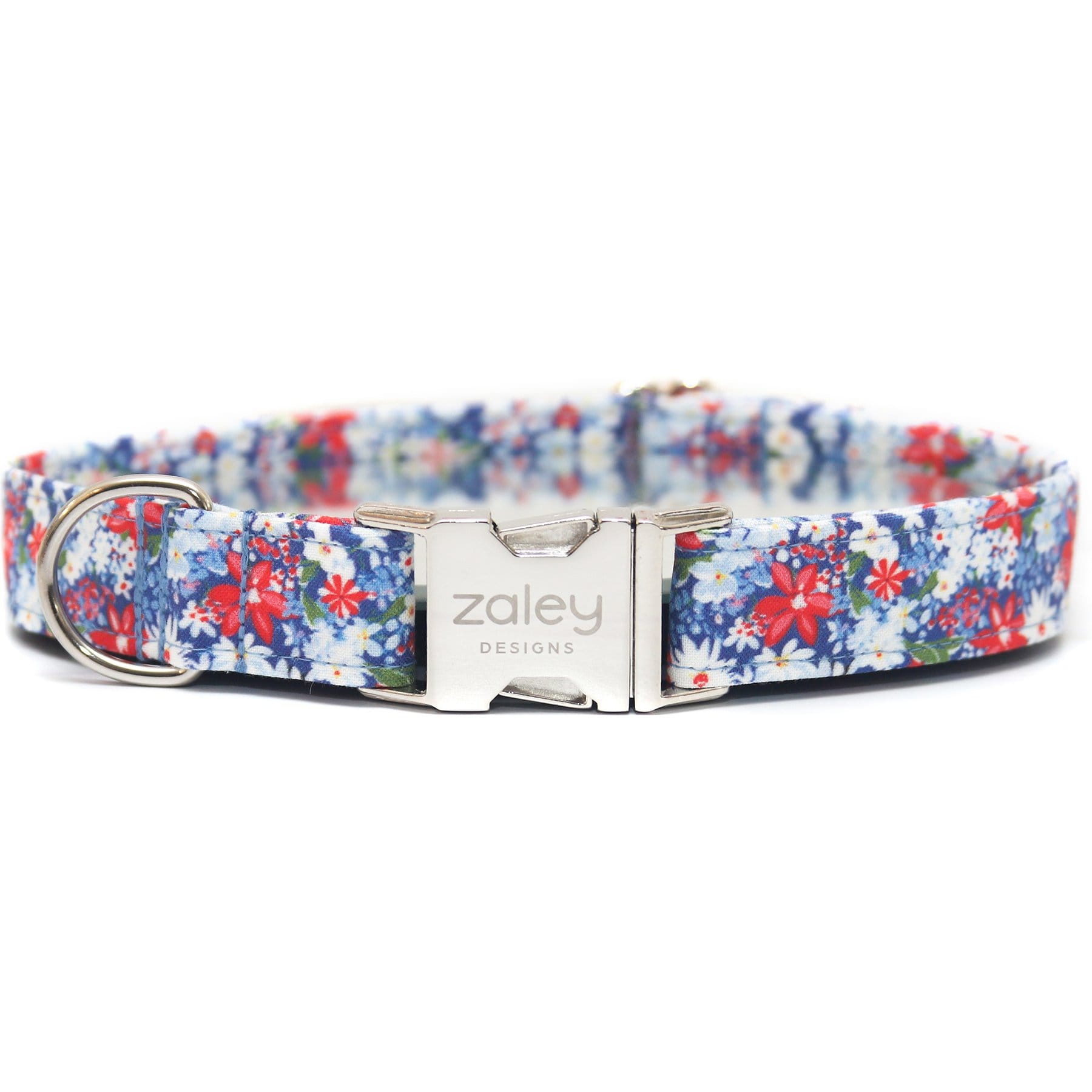 Zaley Designs Floral Cotton Adjustable Dog Collar, Red/White/Blue, X-Small: 8 to 12-in neck, 5/8-in wide