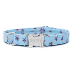 Zaley Designs Stars Cotton Adjustable Dog Collar, Red/White/Blue, Small: 10 to 14-in neck, 3/4-in wide