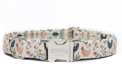 Zaley Designs Chicken Floral Cotton Adjustable Dog Collar, Tan, Large: 15 to 25-in neck, 1-in wide