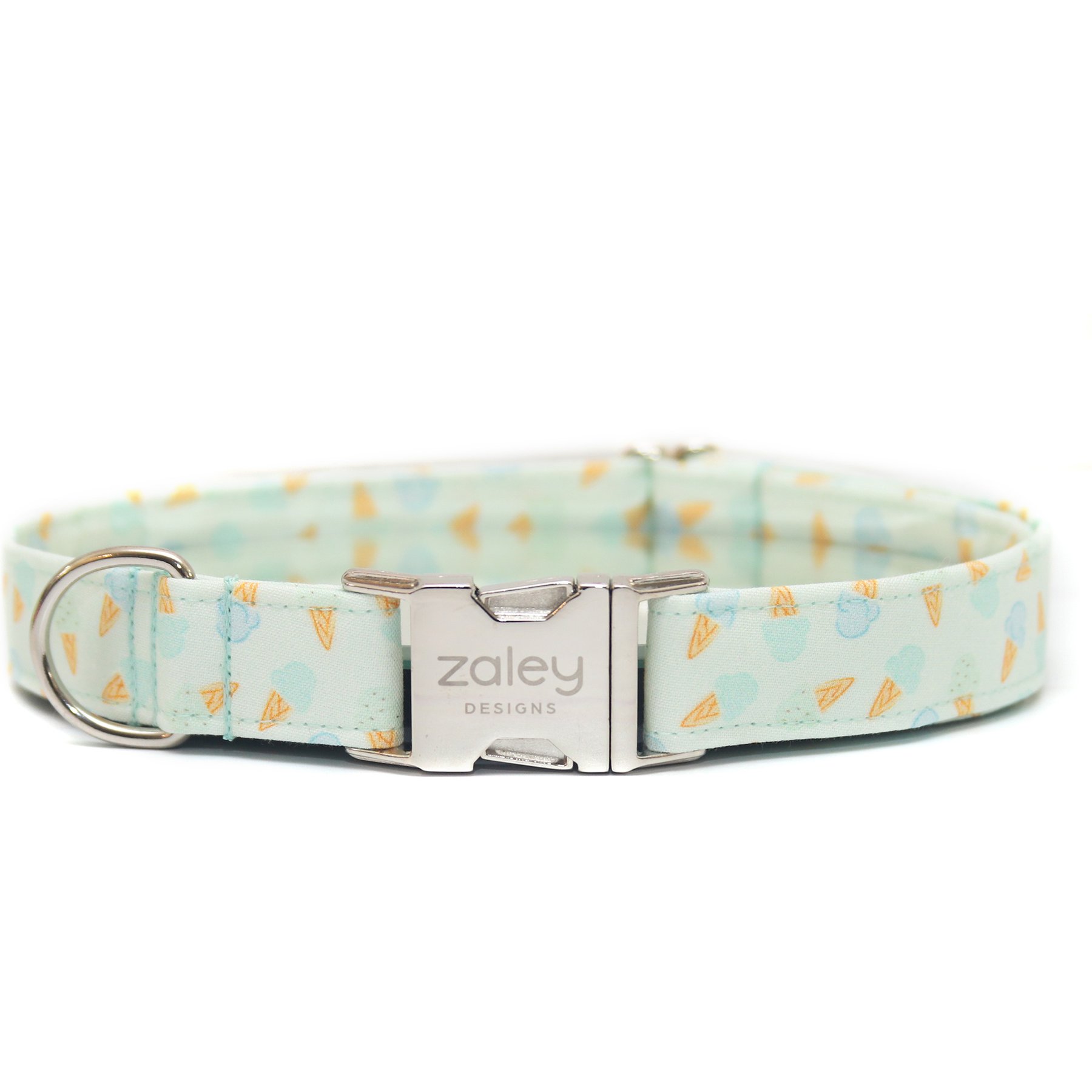 Zaley Designs Ice Cream Cones Cotton Adjustable Dog Collar, Blue, Large: 15 to 25-in neck, 1-in wide