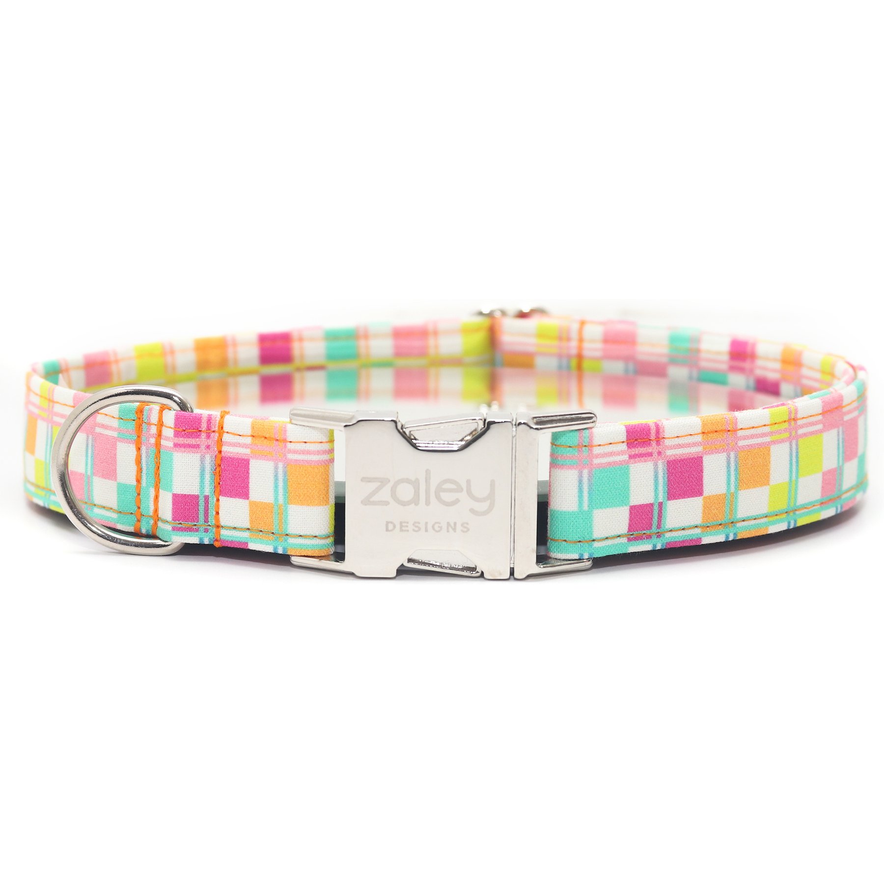 Zaley Designs Neon Checkered Cotton Adjustable Dog Collar, Multicolor, Small: 10 to 14-in neck, 3/4-in wide
