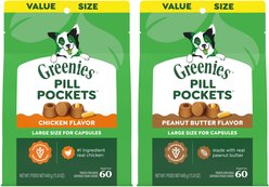 Greenies Pill Pockets Canine Chicken Flavor + Real Peanut Butter Flavor Dog Treats