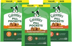 Variety Pack - Greenies Pill Pockets Canine Chicken Flavor Dog Treats, Cheese & Peanut Butter Flavors