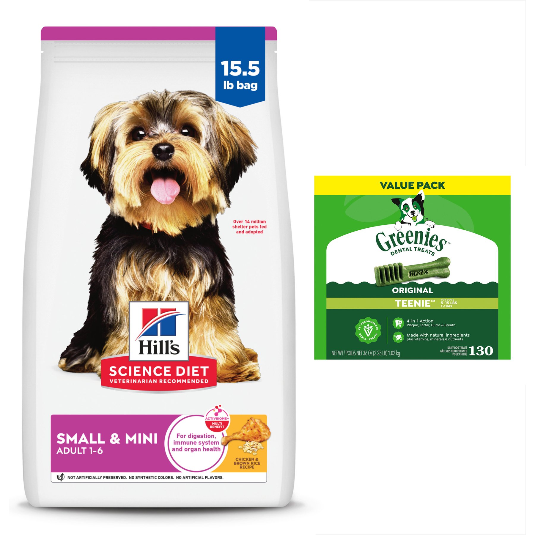 Hill's Science Diet Adult Small Paws Chicken Meal & Rice Recipe Dry Food + Greenies Teenie Dental Dog Treats