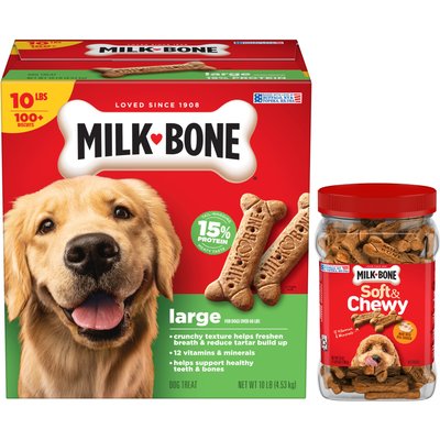 Milk-Bone Milk-Bone Original Large Biscuit Treats, 10-lb box + Soft & Chewy Chicken Recipe Dog Treats, 25-oz tub