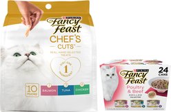 Fancy Feast Grilled Poultry & Beef Feast Canned Food + Purely Natural Treats Cat Treats