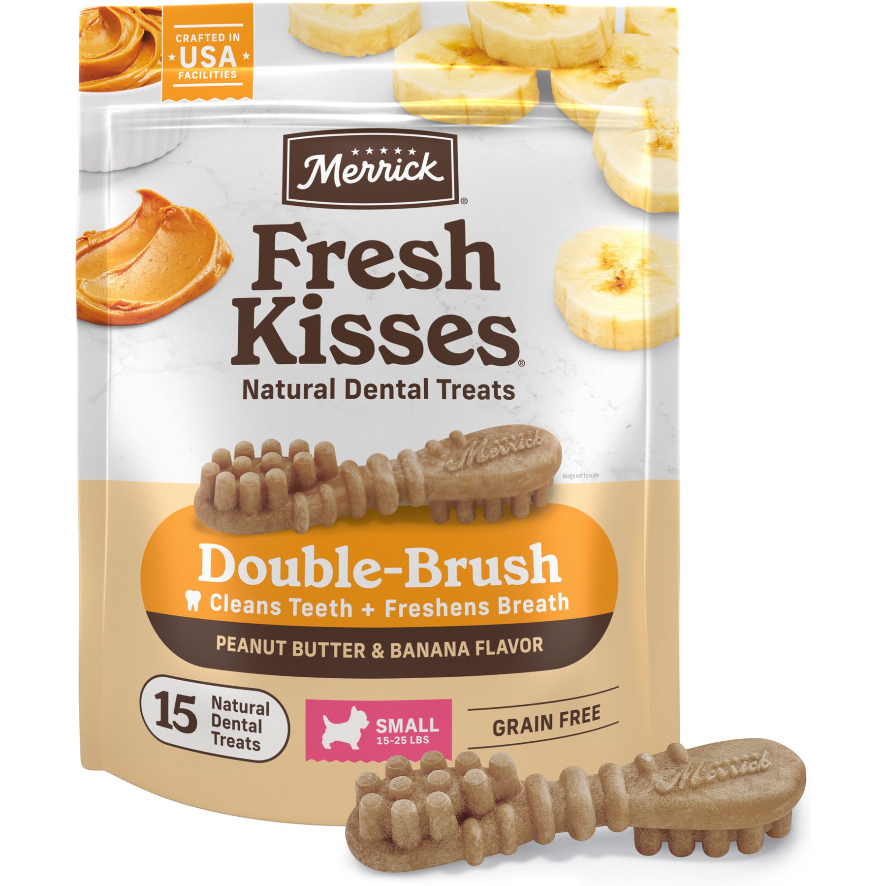Merrick Fresh Kisses Peanut Butter & Banana Small Dental Dog Treats, 15 count