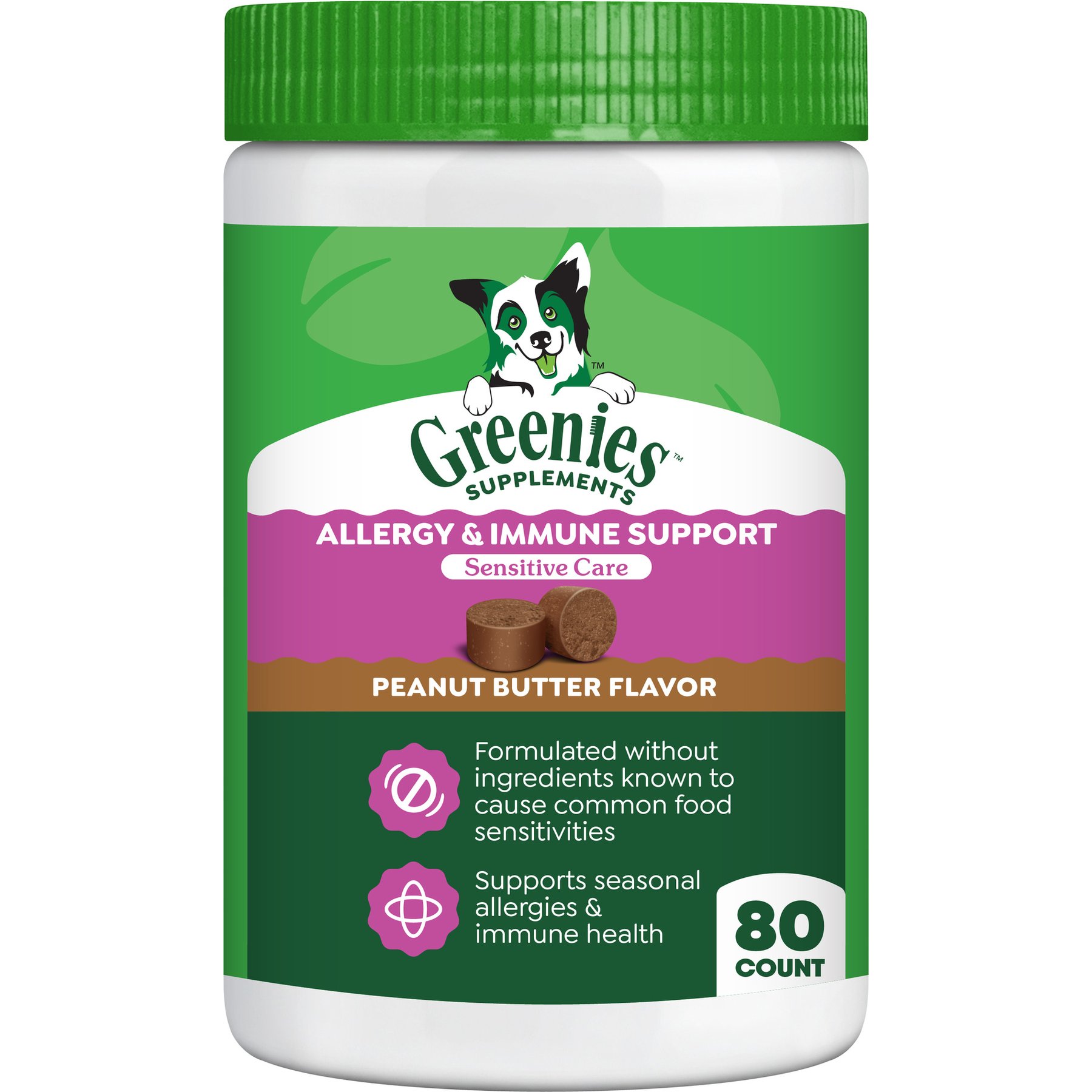 Greenies Allergy & Immune Support Sensitive Care Peanut Butter Flavor Supplement for Dogs, 80 count