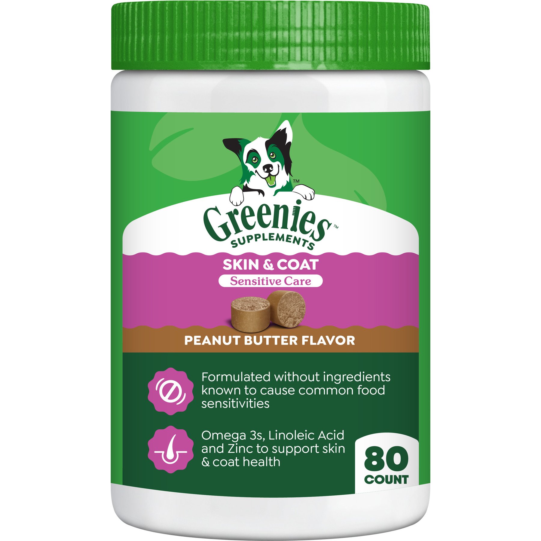 Greenies Skin & Coat Sensitive Care Peanut Butter Flavor Supplement for Dogs, 80 count