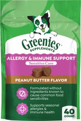 Greenies Allergy & Immune Support Sensitive Care Peanut Butter Flavor Supplement for Dogs, 40 count