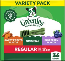 Greenies Natural Dental Care Regular Size Sweet Potato Original Chicken & Blueberry Dental Dog Treats, 36 count