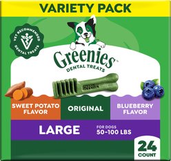 Greenies Natural Dental Care Large Size Sweet Potato Original Chicken & Blueberry Dental Dog Treats, 24 count