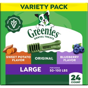 Greenies Natural Dental Care Large Size Sweet Potato Original Chicken & Blueberry Dental Dog Treats, 24 count