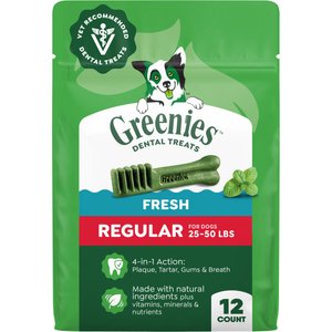 Greenies Regular Natural Fresh Mint Dental Dog Treats, 12 count