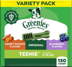 Greenies Natural Dental Care Teenie Size Sweet Potato Original Chicken & Blueberry Dental Dog Treats, 129 count