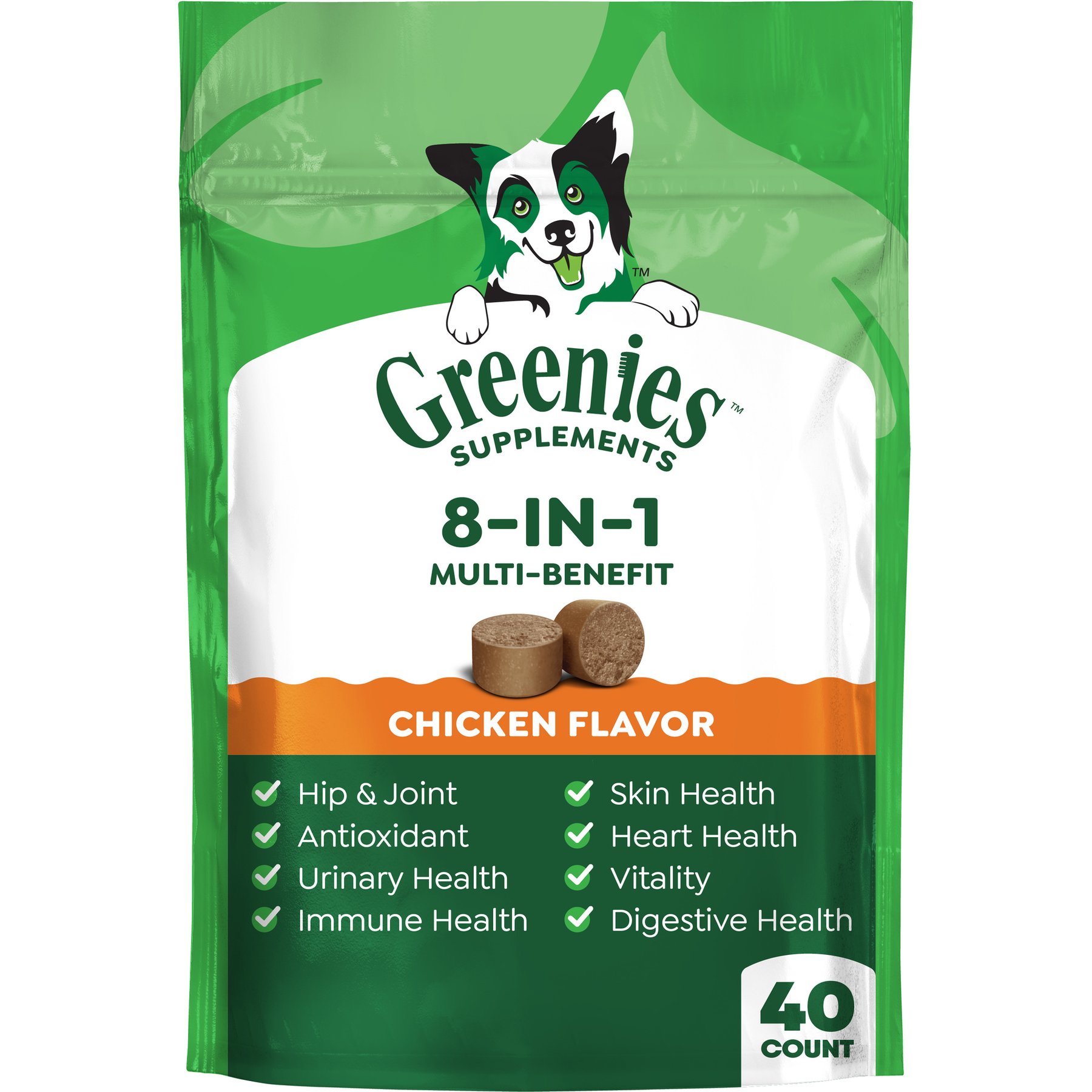 Greenies 8-in-1 Multi-Benefit Chicken Flavored Soft Chew Multivitamin for Dogs, 7.76-oz pouch