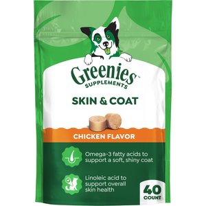 Greenies Skin & Coat Chicken Flavored Soft Chew Fish Oil Skin & Coat Supplement for Dogs, 40 count, 7.37-oz pouch