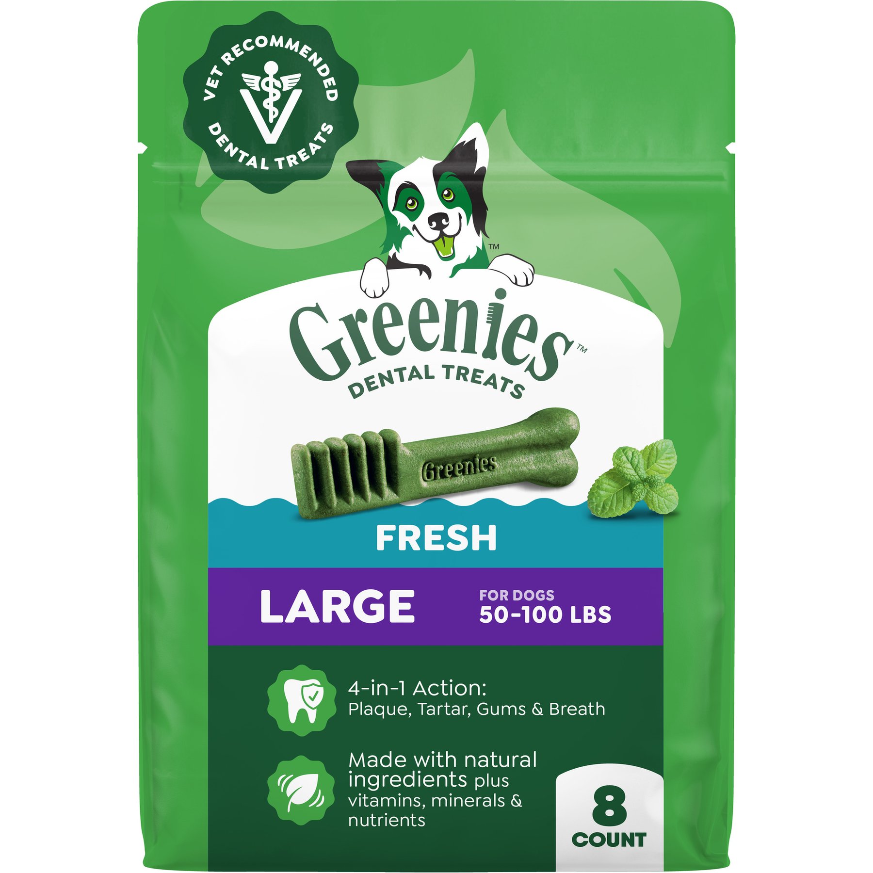 Greenies Large Natural Fresh Mint Dental Dog Treats, 8 count