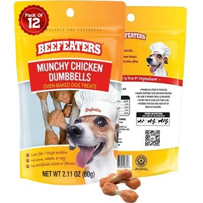 Beefeaters Beefeaters Munchy Chicken Dumbbells Jerky Dog Treat, 2.11-oz bag, case of 12