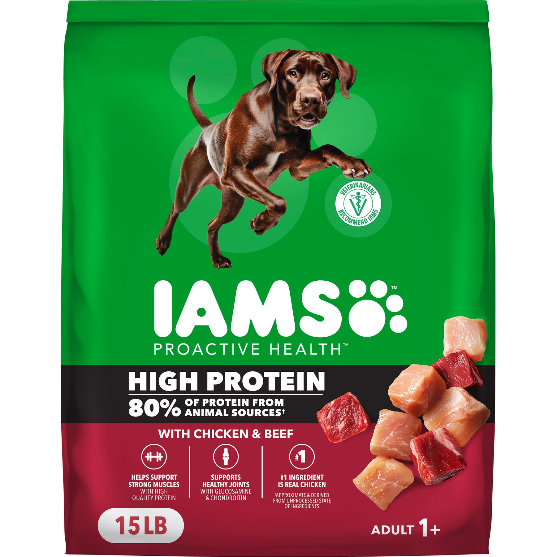 Iams Proactive Health High Protein Chicken & Beef Dry Dog Food, 15-lb bag