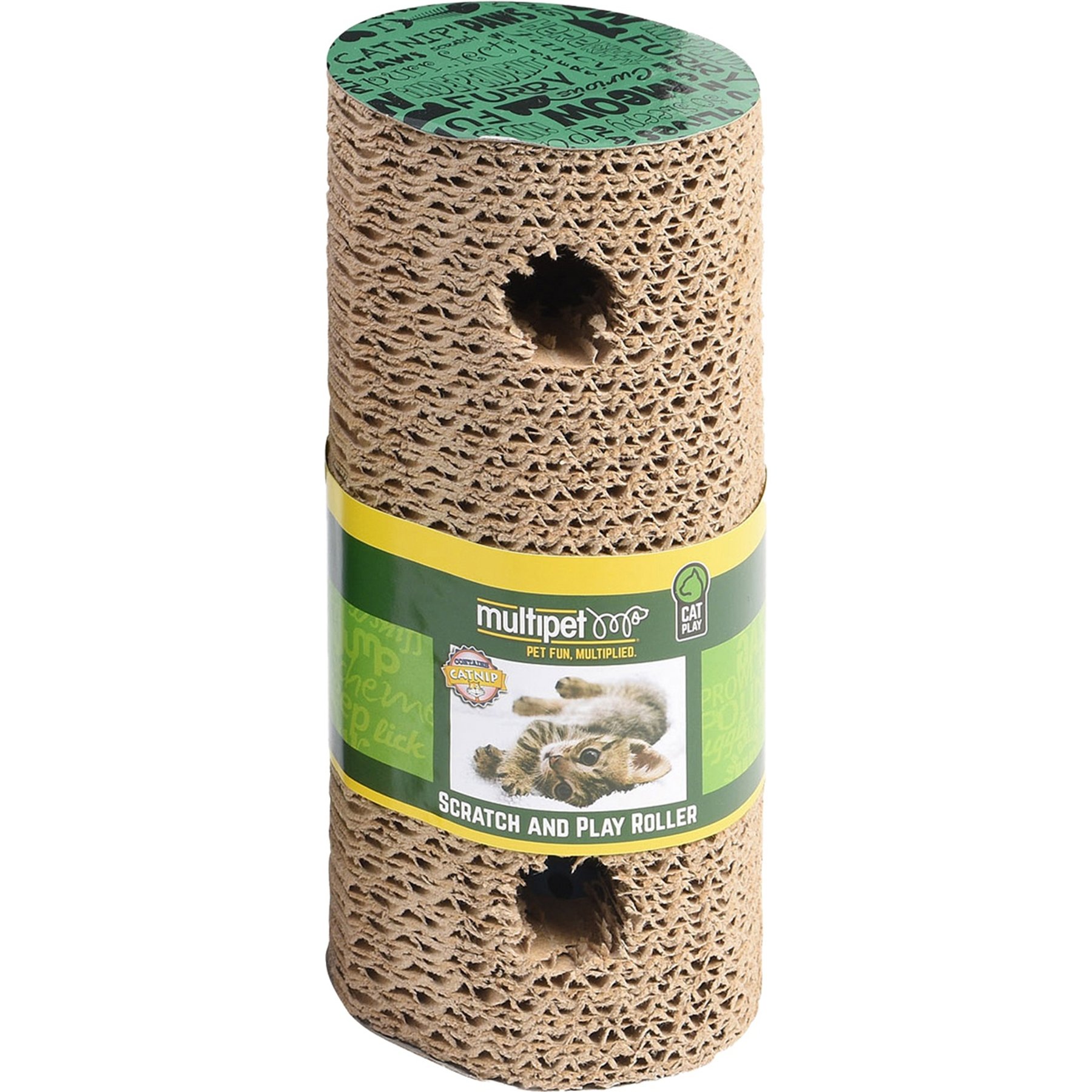 Multipet Cardboard Scratcher Roller Cat Toy with Catnip, 1 count, Color Varies