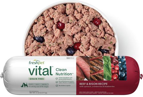 Freshpet Grain-Free Beef & Bison Recipe Fresh Refrigerated Dog Food, 5-lb roll, 4 count