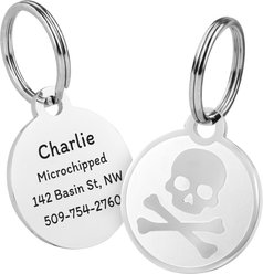 GoTags Fun Design Circle Personalized Dog & Cat ID Tag, Skull/Crossbones