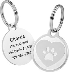 GoTags Fun Design Circle Personalized Dog & Cat ID Tag, Heart with Paw