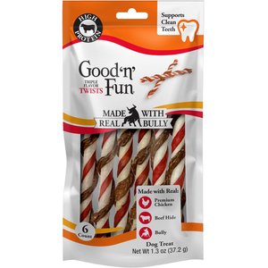 Good 'n' Fun Triple Flavor Twists Wrapped with Real Bully Dog Chew Treats, 6 count