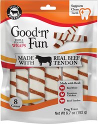 Good 'n' Fun Triple Flavor Wraps with Real Beef Tendon Dog Chew Treats, 8 count