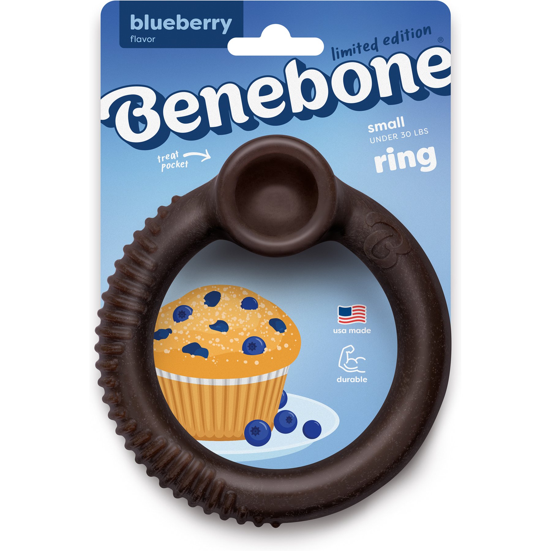 Benebone Ring Blueberry Tough Chewer Dog Toy, Brown, Small