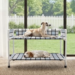Caghash 2-Tier Bedside Elevated Dog Bed with Guardrail Double Window Perch, Blue, Medium