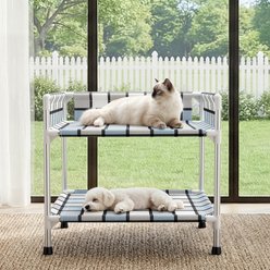 Caghash 2-Tier Bedside Elevated Dog Bed with Guardrail Double Window Perch, Blue, Small