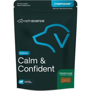 VetriScience Composure Calm & Confident Thunderstorms Support Clinically Tested Chicken‑Flavored Chews Calming & Anxiety Supplement for Dogs, 120 count