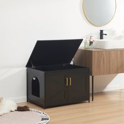 Unipaws Cat Litter Box Enclosure with Top Opening, Large, Black & Gold