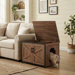 Unipaws Cat Litter Box Enclosure with Top Opening, Large, Walnut