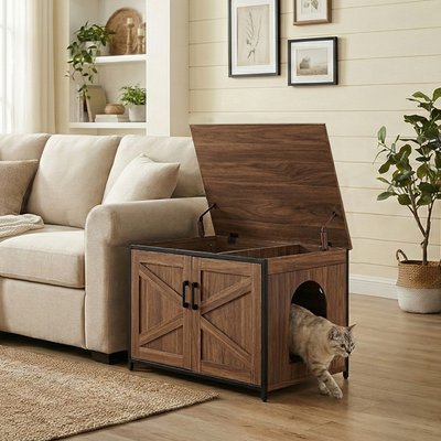 Unipaws Unipaws Cat Litter Box Enclosure with Top Opening, Large, Walnut