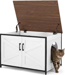 Unipaws Cat Litter Box Enclosure with Top Opening, Large, White & Walnut slide 2 of 7