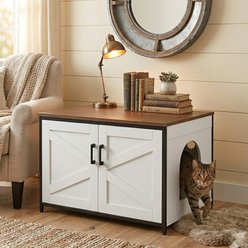 Unipaws Cat Litter Box Enclosure with Top Opening, Large, White & Walnut